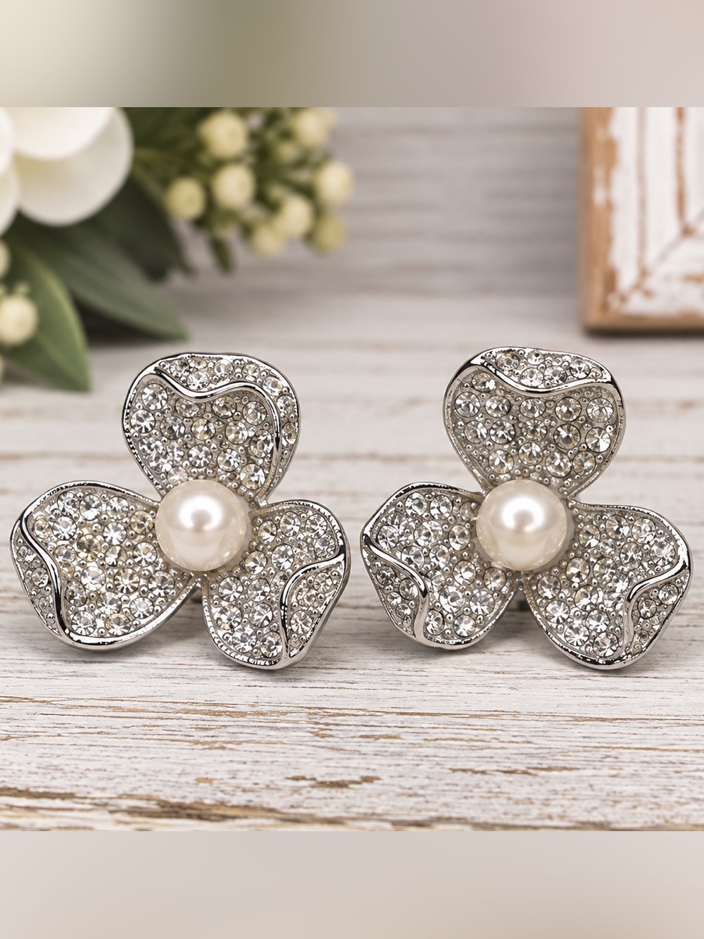 Vintage CIRO Crystal Flower Stud Earrings with Pearl Center.